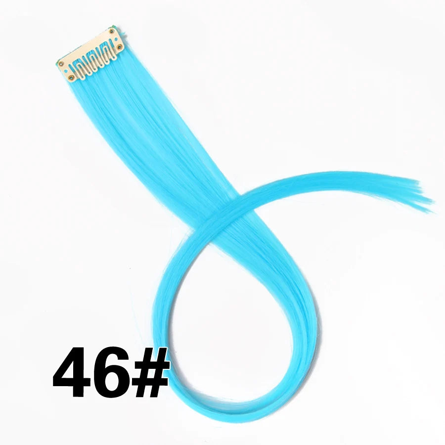 A bundle of bright blue synthetic hair extensions labeled 46#