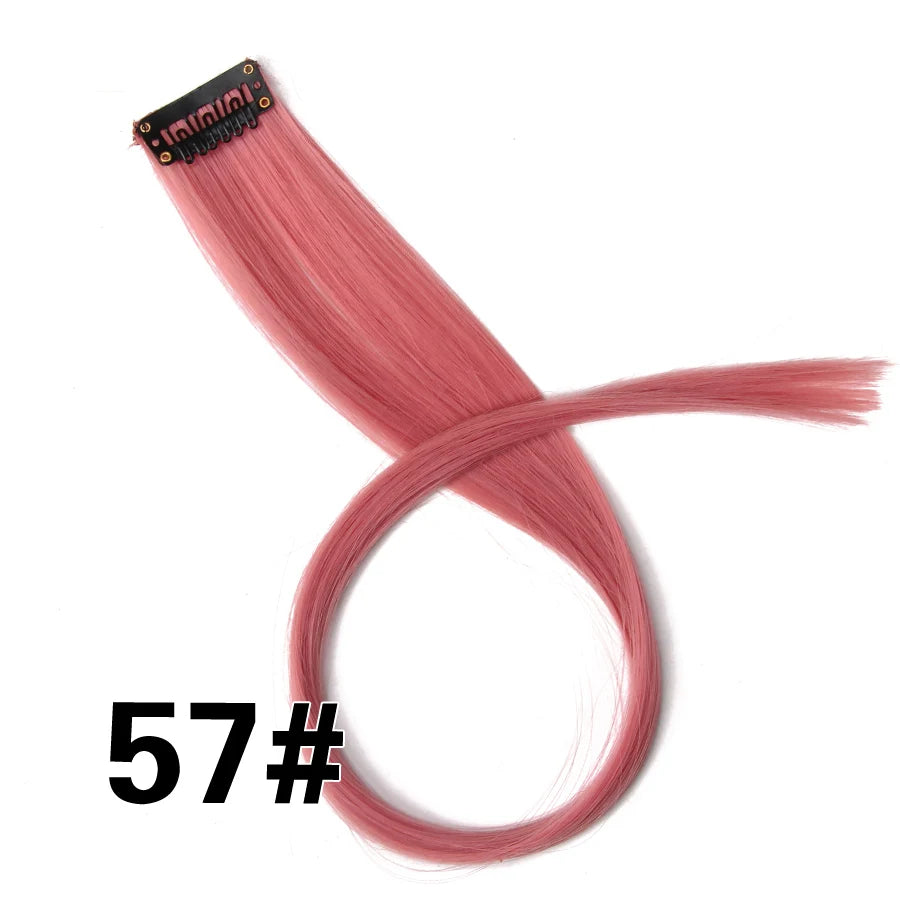 A bundle of pink synthetic hair extensions labeled 57