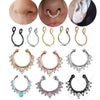 A collection of various faux septum nose ring hoops and accents in gold, silver, rose gold, and black finishes.