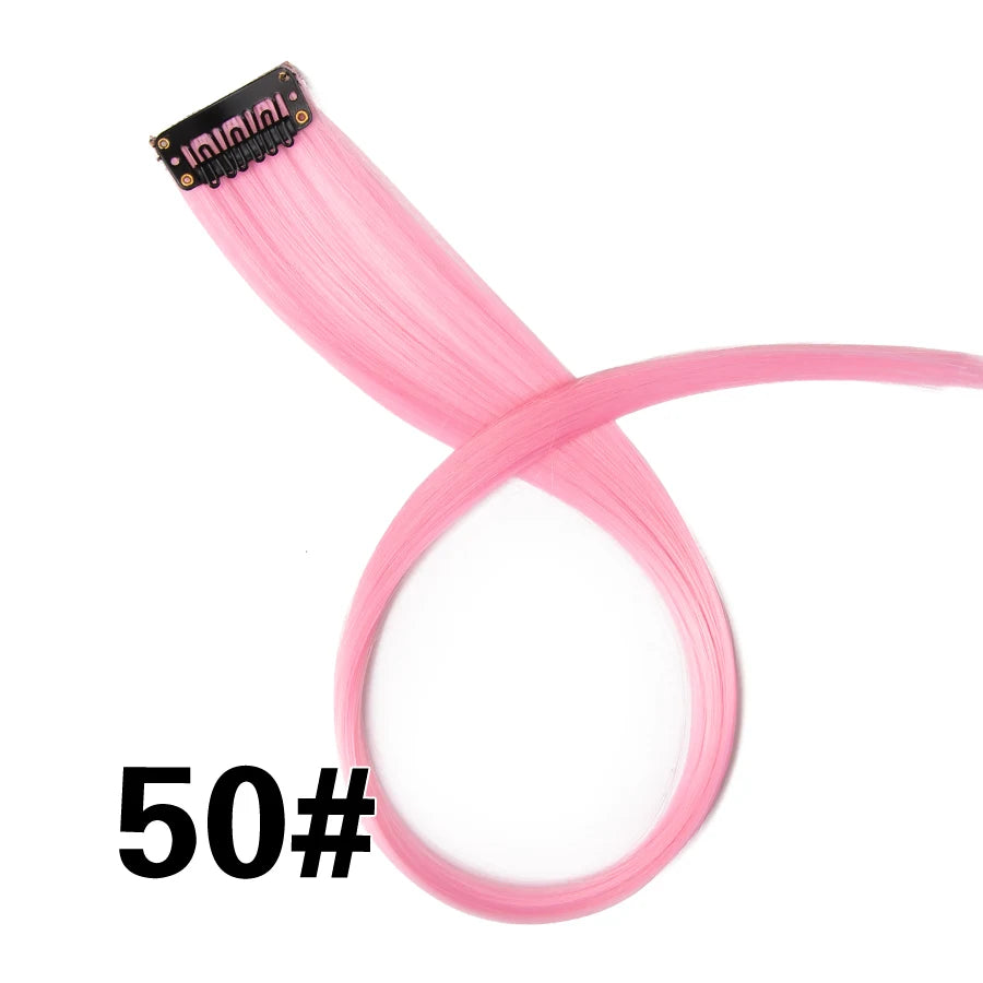 A spool of pink synthetic hair extensions with a clip-in attachment, labeled 50#.