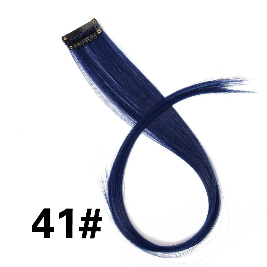 A bundle of dark blue synthetic hair extensions labeled 41# with a clip-in attachment.