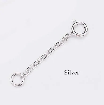 Silver extension chain for jewelry making with a jump ring closure.