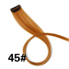 A bundle of straight, golden blonde synthetic hair extensions with a clip-in attachment.