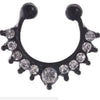 Black faux septum nose ring hoop with clear zircon accents.
