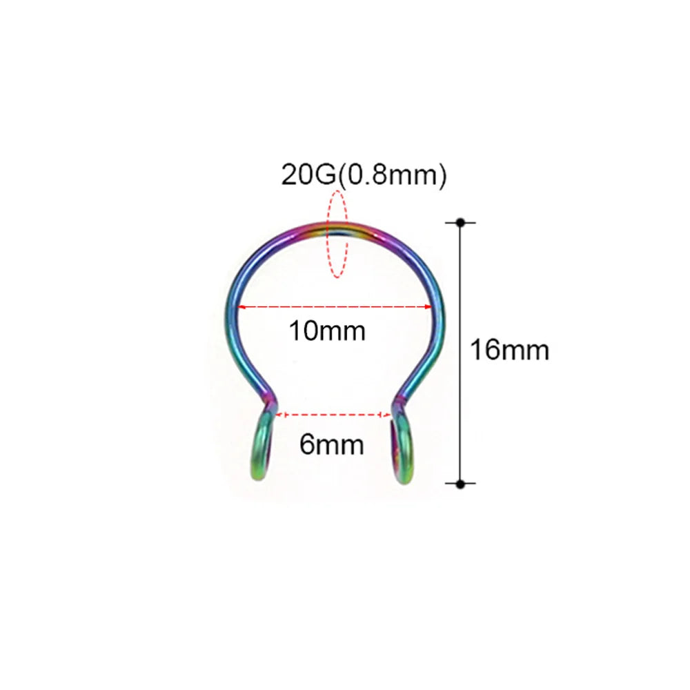 A flexible nose ring hoop with a zircon accent, measuring 10mm inside and 6mm outside.