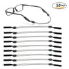 A set of black anti-slip eyeglass retainer straps and holders for sunglasses, packaged in a 10-pack.