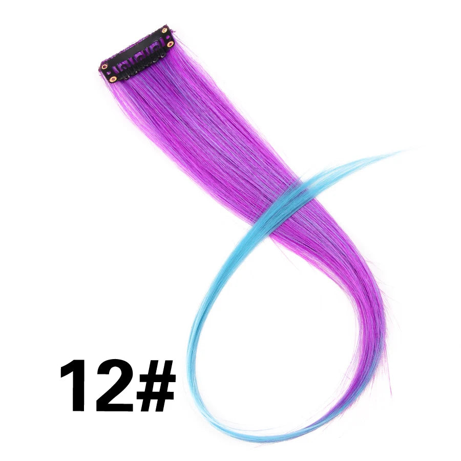 A bundle of vibrant purple hair extensions with a clip-in attachment.