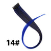A bundle of dark blue synthetic hair extensions with a clip-in attachment.