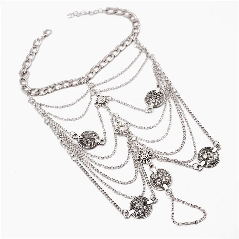 Silver fashion tassel anklet bracelet for women displayed on a white background