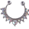 Silver faux septum nose ring hoop with clear zircon accent and ball charm.