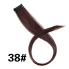 A bundle of dark brown hair extensions labeled 38# with a clip-in attachment.