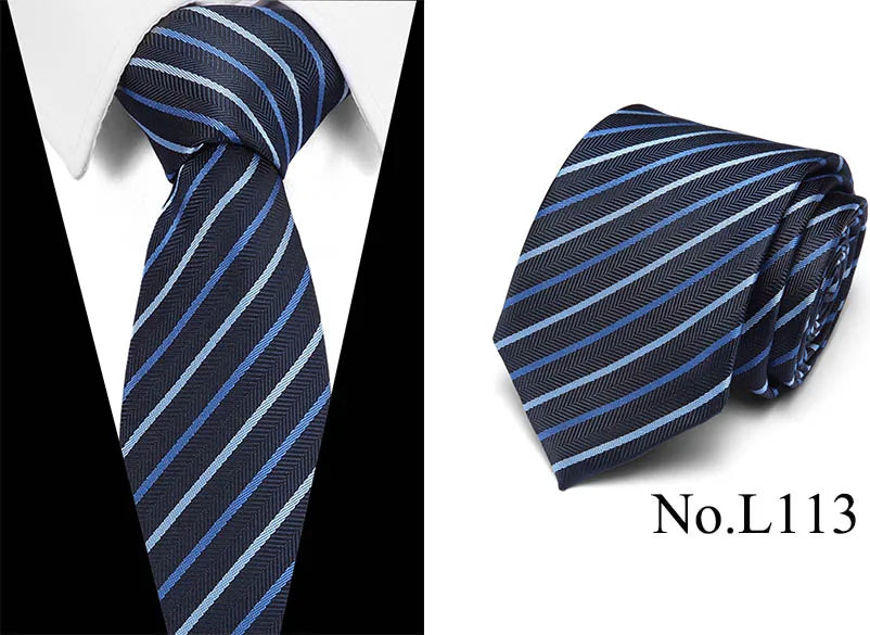 A dark blue striped silk tie shown folded and laid flat against a white background.