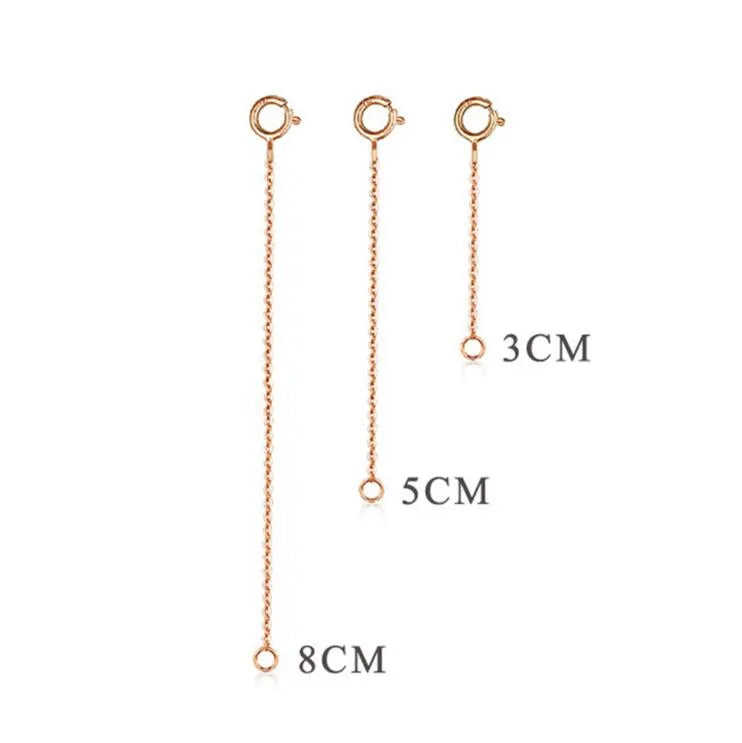 Three gold-toned extension chains for jewelry making, measuring 3cm, 5cm, and 8cm.