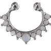 Silver faux septum nose ring hoop with small clear stones and accent detail