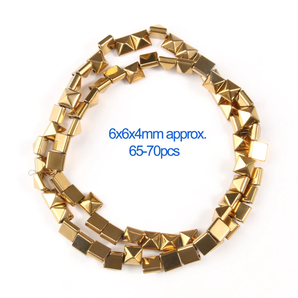 A strand of gold-plated hematite round cube beads for DIY jewelry, approximately 6x4mm.
