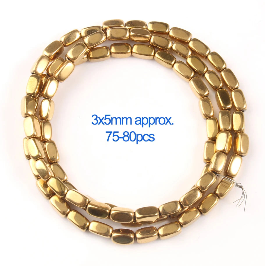 A string of gold-plated hematite round cube beads for DIY jewelry, approximately 75 to 80 pieces.