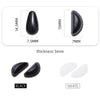 Black and white silicone nose pads for eyeglasses shown with thickness measurements.