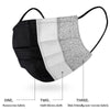 Three layers of disposable face masks shown in black, white, and gray nonwoven fabric.