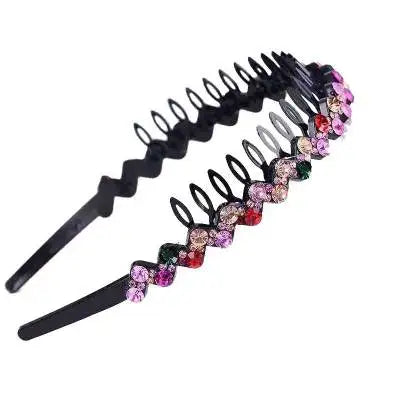 Black and pink rhinestone anti-slip hairband for women