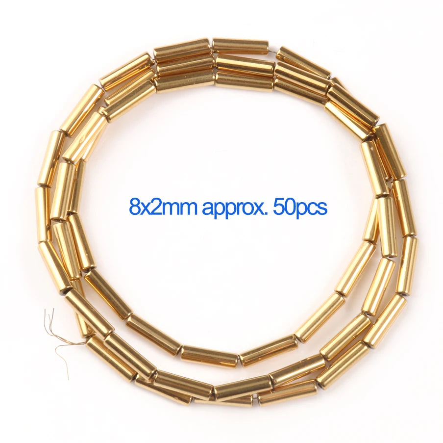 A circular arrangement of gold-plated hematite round cube beads, approximately 50 pieces.