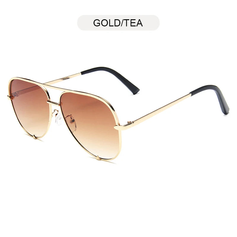 Gold/tea aviator sunglasses with gradient lenses and black frames