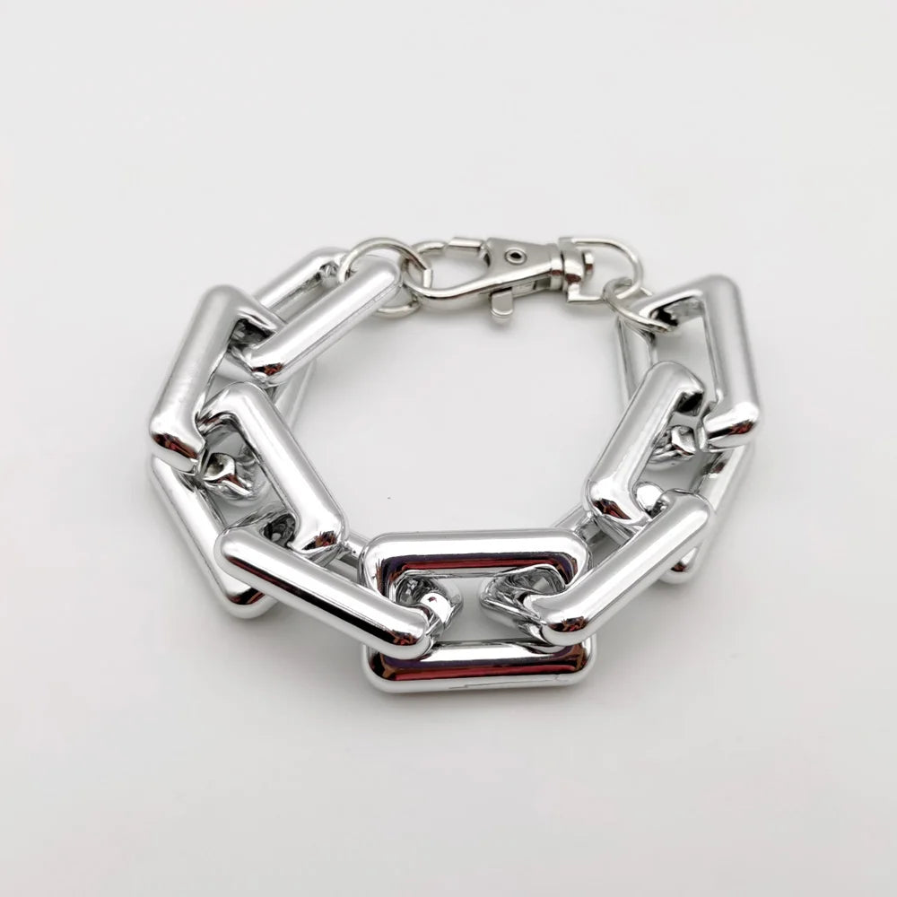 Silver boho punk twisted link necklace with a bail and a clasp