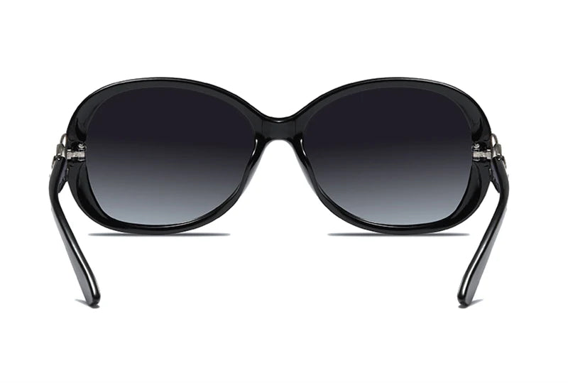 Schwarze klassische Oversize UV400 Sonnenbrille mit dünnen Metallgliedern