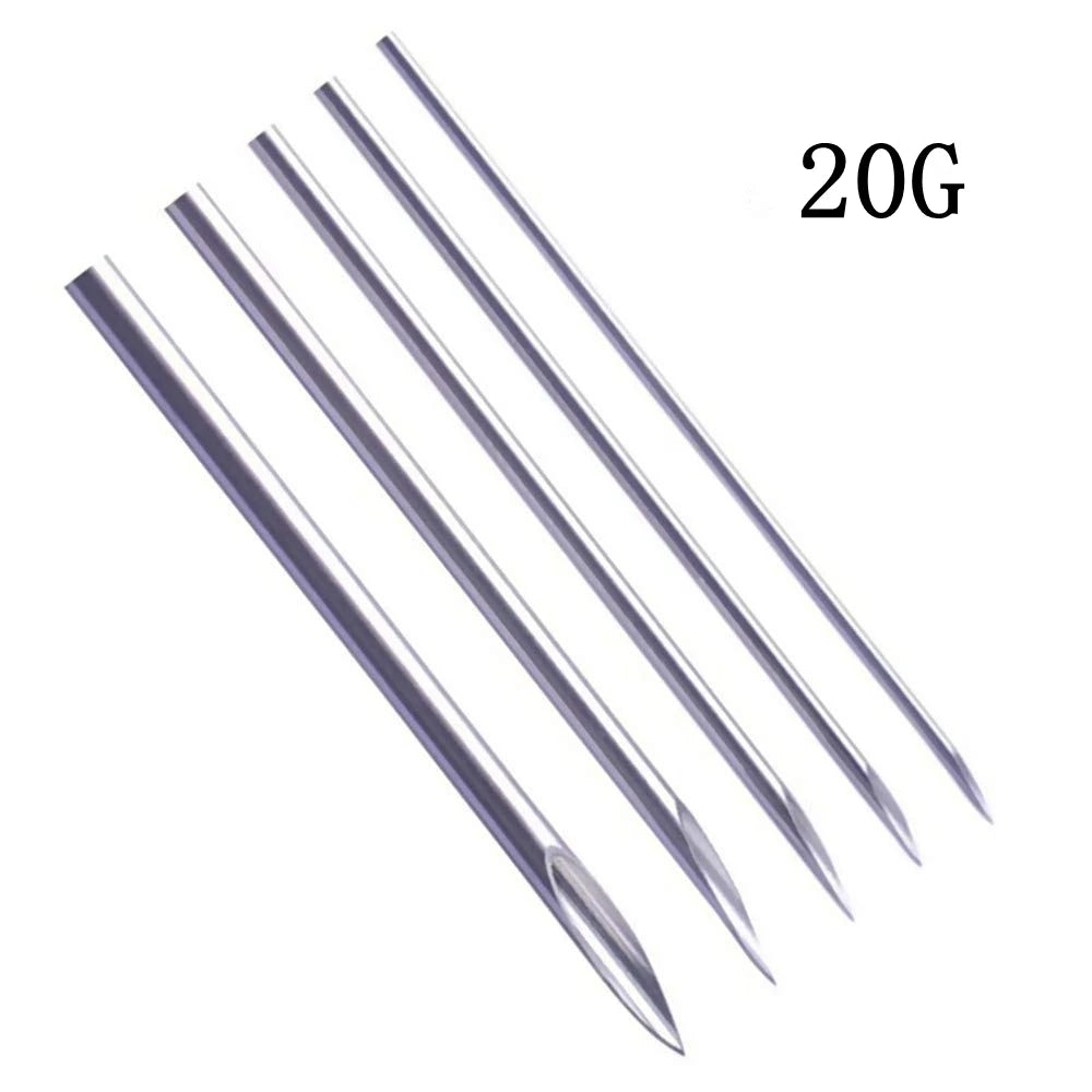 A set of 20 gauge disposable sterile piercing needles.