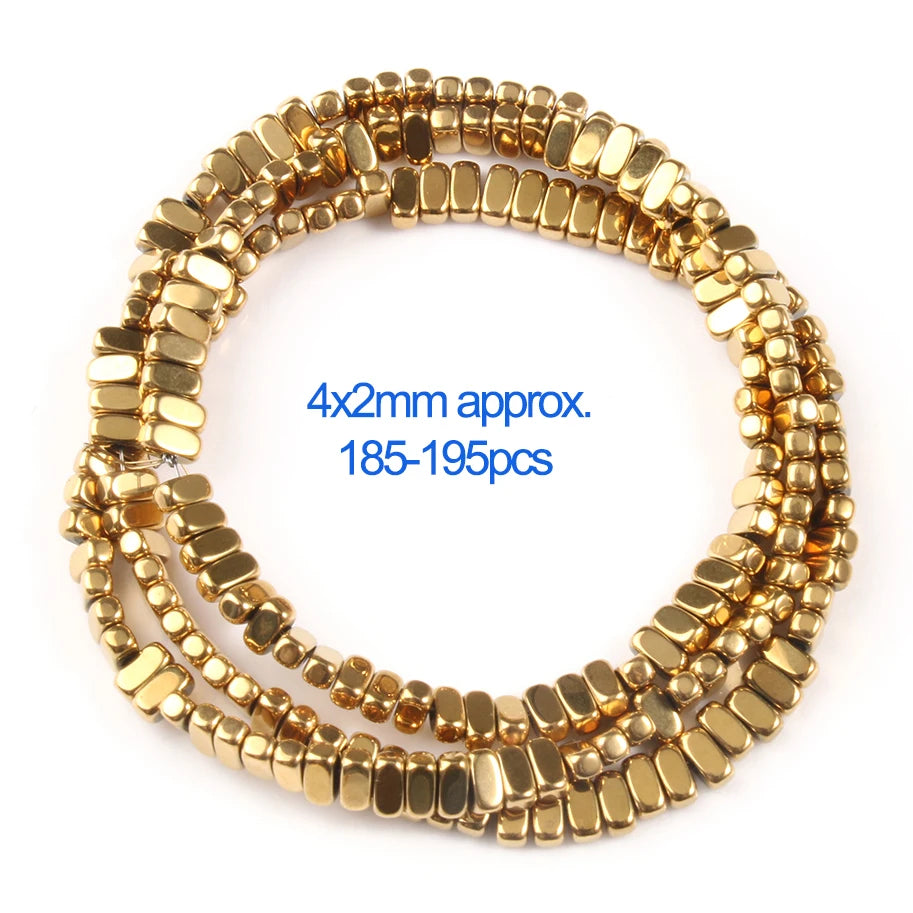 A string of small gold-plated hematite round cube beads for DIY jewelry.