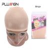 Beige wig cap displayed on a mannequin head, packaged for weave and accessories.