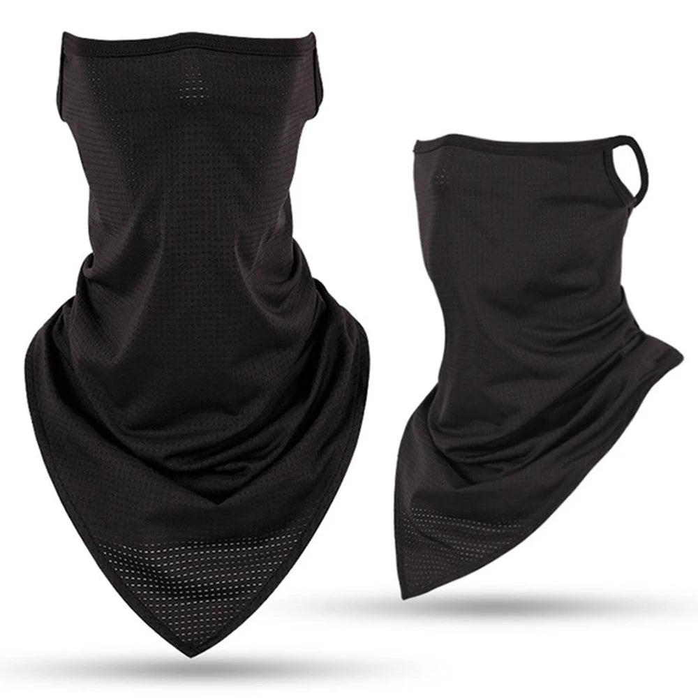 Guante y balaclava multifunción negra en tela, mostrados en forma drapeada