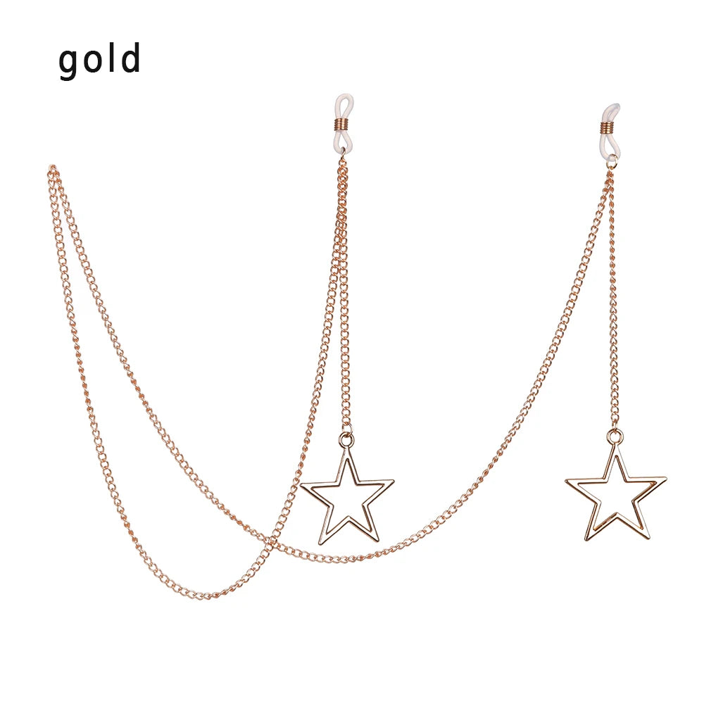 Gold hollow star pearl lanyard and chain for eyeglasses