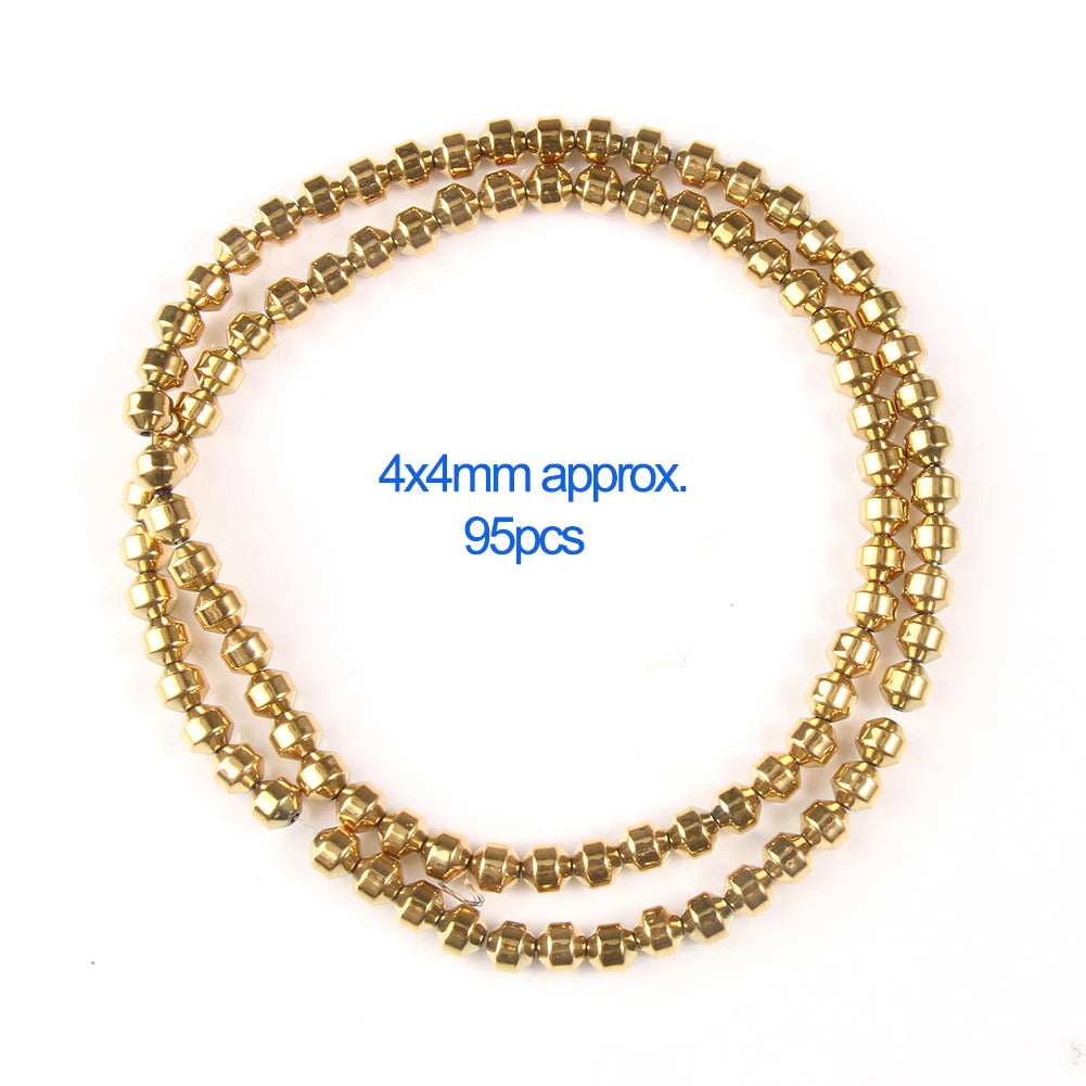 A string of small gold-plated hematite round cube beads for DIY jewelry.