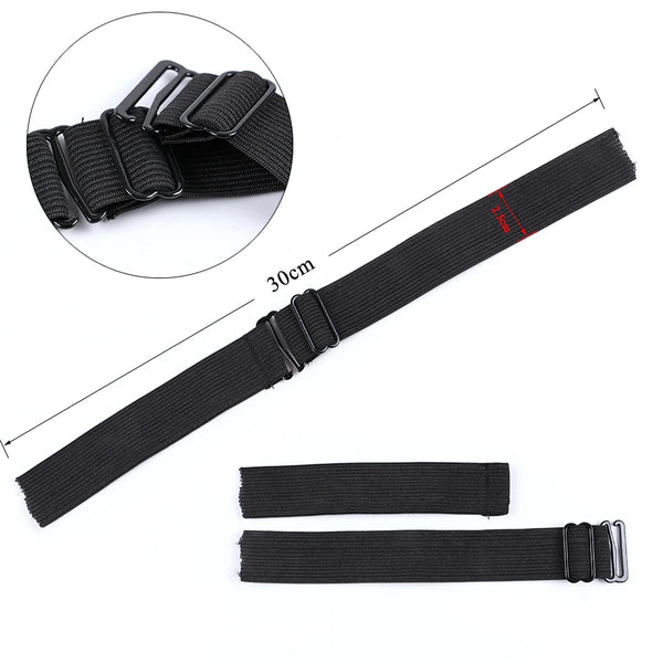 Black adjustable wig lace elastic band shown in various forms and measurements.