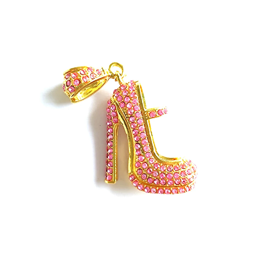 Goldfarbene Absatzschmuck-Schuhe mit rosa und klaren Strasssteinen