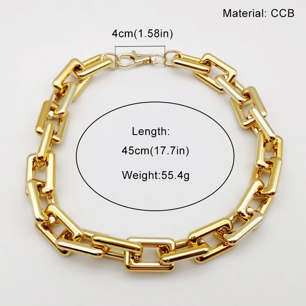 A gold-colored boho punk twisted link chain necklace with a 45cm length and 55.4g weight.