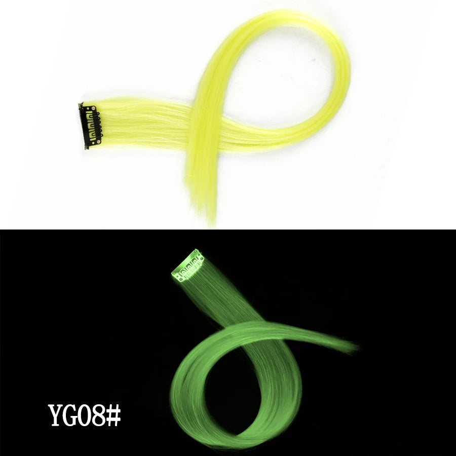 A bundle of bright yellow synthetic hair extensions shown against a white background.