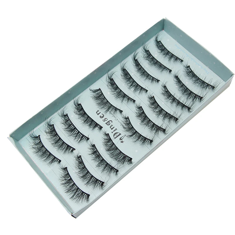 A tray of handmade 3D mink false eyelashes displayed in a light gray box.