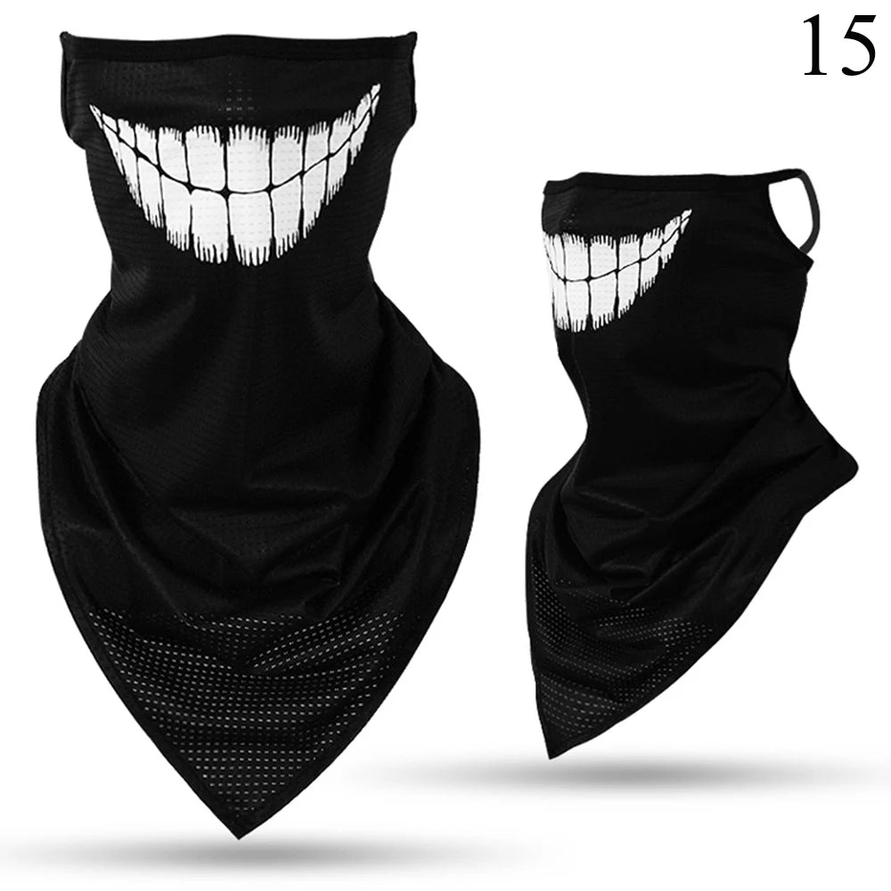 Gafete y balaclava negra multifunción con diseño de patrón de dientes visible.