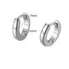 Silver minimalist hoop earrings shown with size measurements of 7mm and 2mm