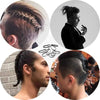 A collage showing various hairstyles, including a cornrow braid, a slicked-back look, and a fade haircut.