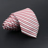 A folded classic men's tie featuring thin red and white diagonal stripes.