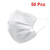 A pack of 50 white disposable face masks.
