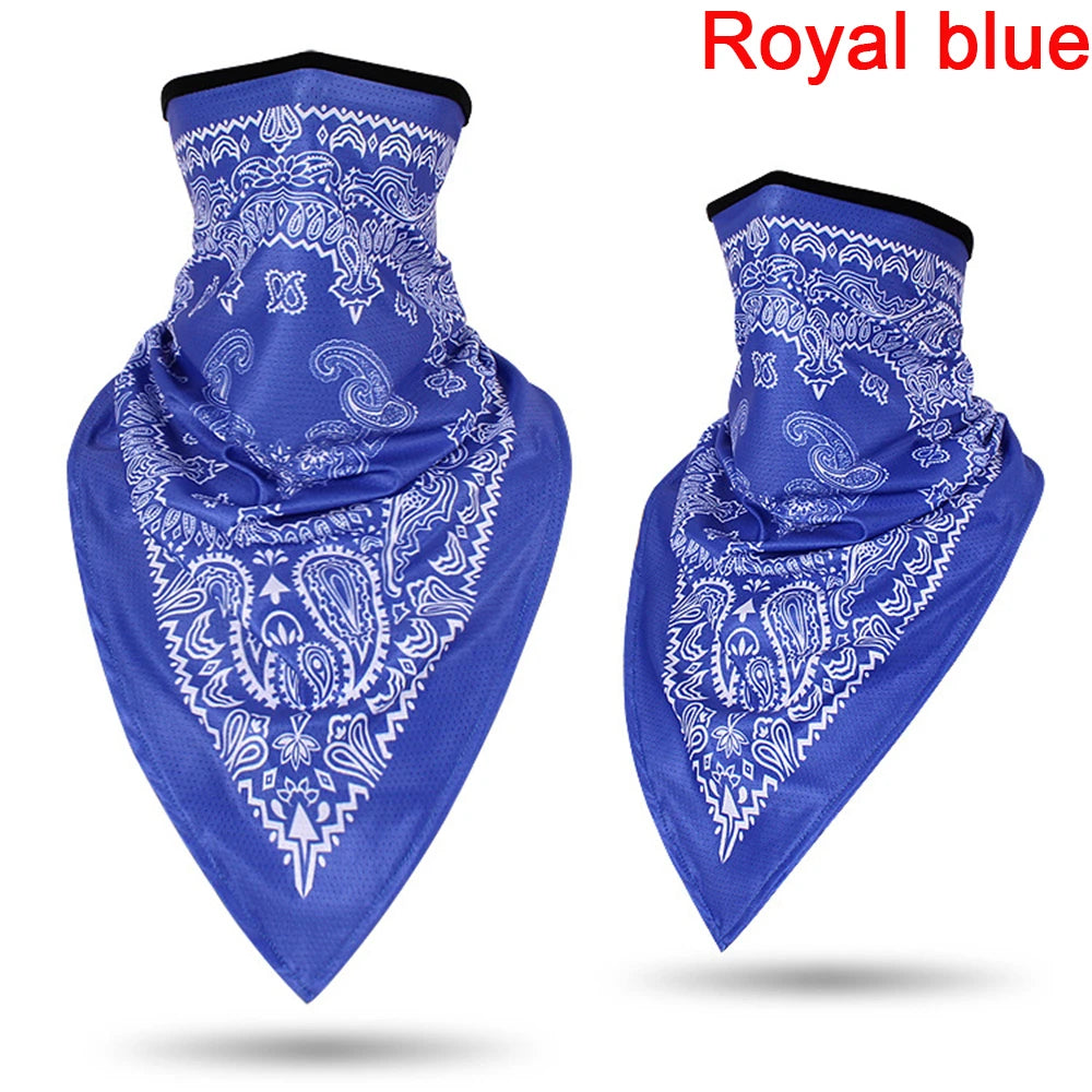 Gafete y balaclava multiuso azul real con estampado paisley blanco