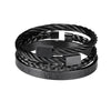 Black stainless steel bracelet with a twisted rope design and Roman numerals engraved on the surface