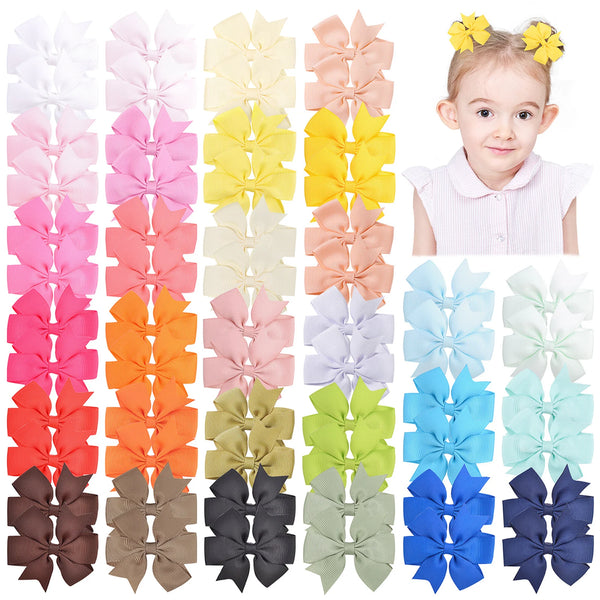 Assorted grosgrain ribbon hair bow clips in various pastel and bright colors for girls