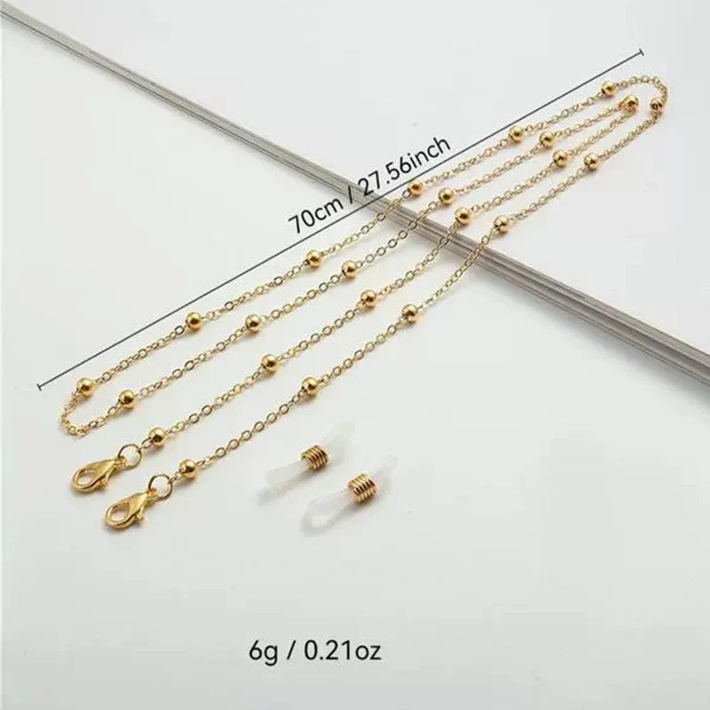 Gold-toned round metal beads sunglasses chain with a lobster clasp and jump rings