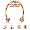 A set of rose gold stainless steel nose ring hoops and conical studs for fashion body jewelry.