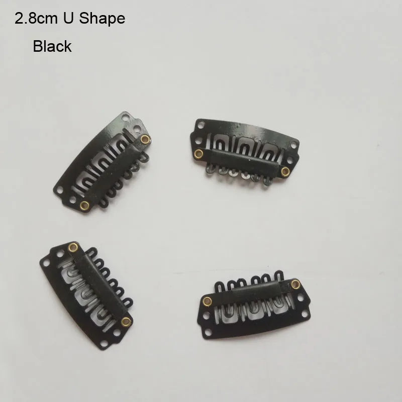 A set of black 2.8cm U-shape precision hair extension clips.