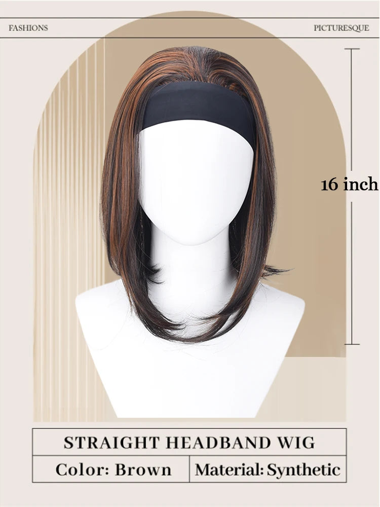 A straight headband wig for women in brown ombre color shown on a mannequin head.